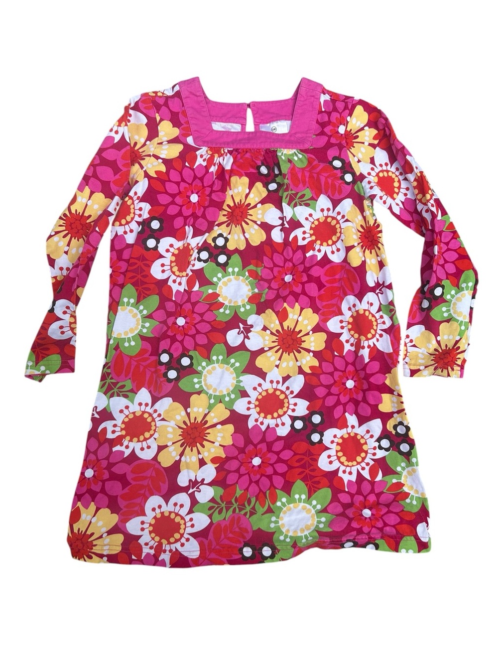 Hanna Andersson Pink Retro Floral Dress Girls Long Sleeve Sz 140 10 Yrs Cotton